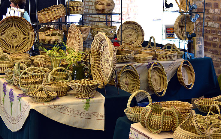 Grass baskets for sale at The City Market in Charleston, SC