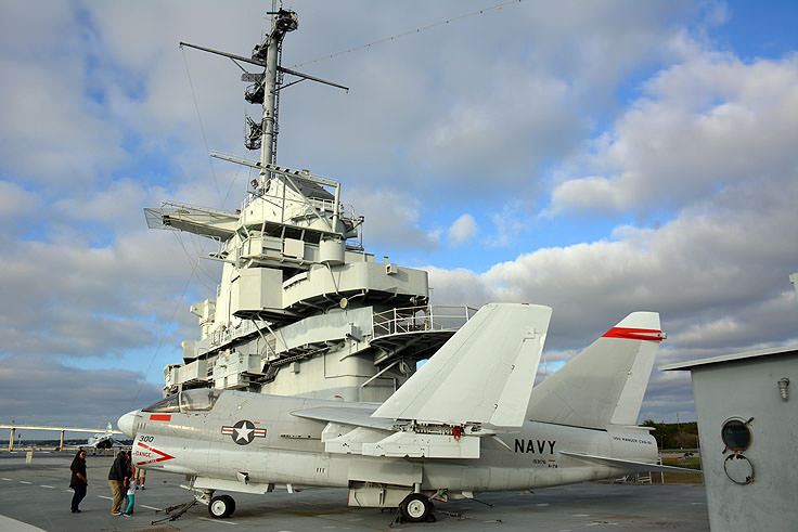 Decommissioned planes sit atop the flight deck of the U.S.S. Yorktown